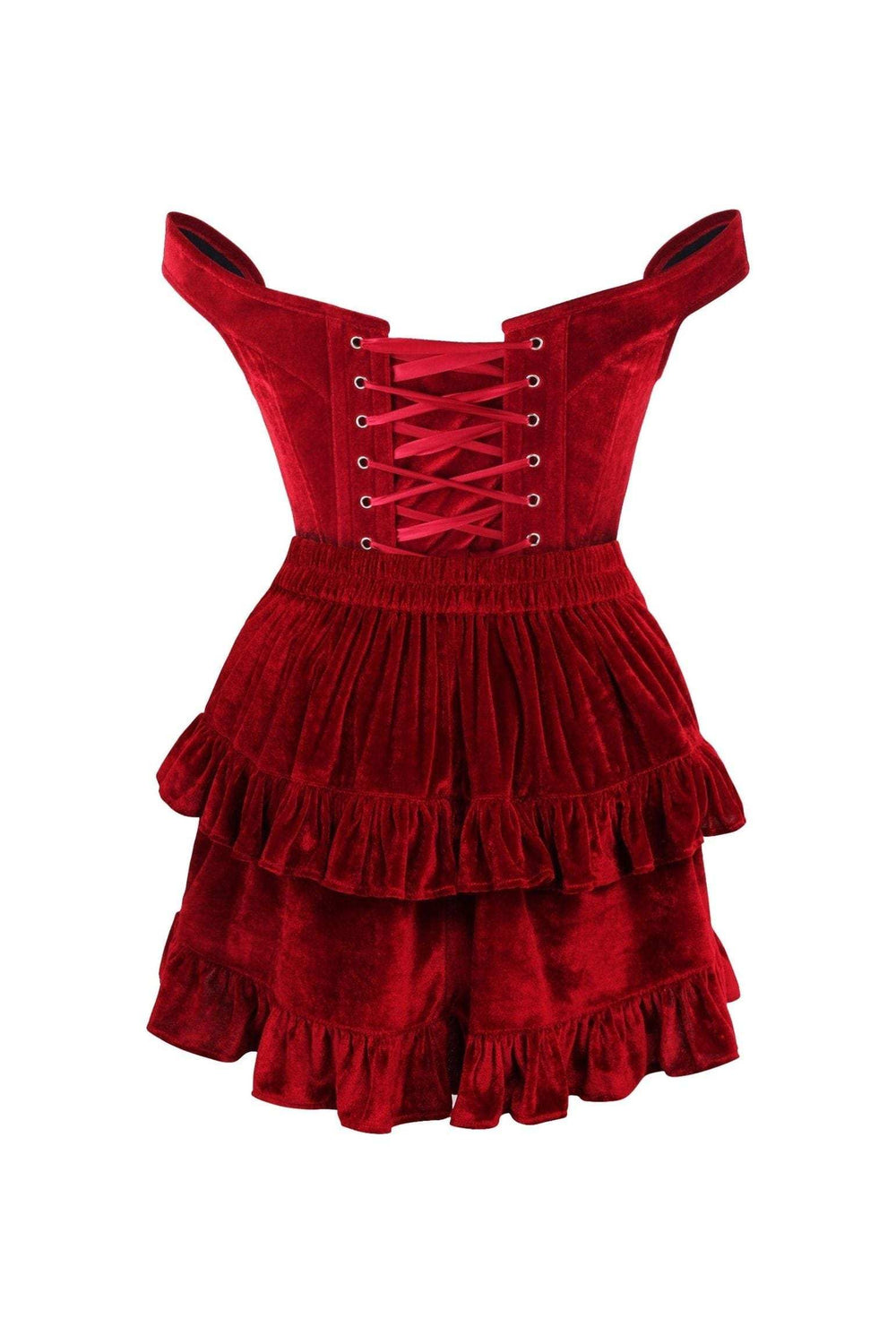 Daisy Corsets Top Drawer 2 PC Dark Red Velvet Steel Boned Corset & Skirt Set - Daisy Corsets - Flyclothing LLC