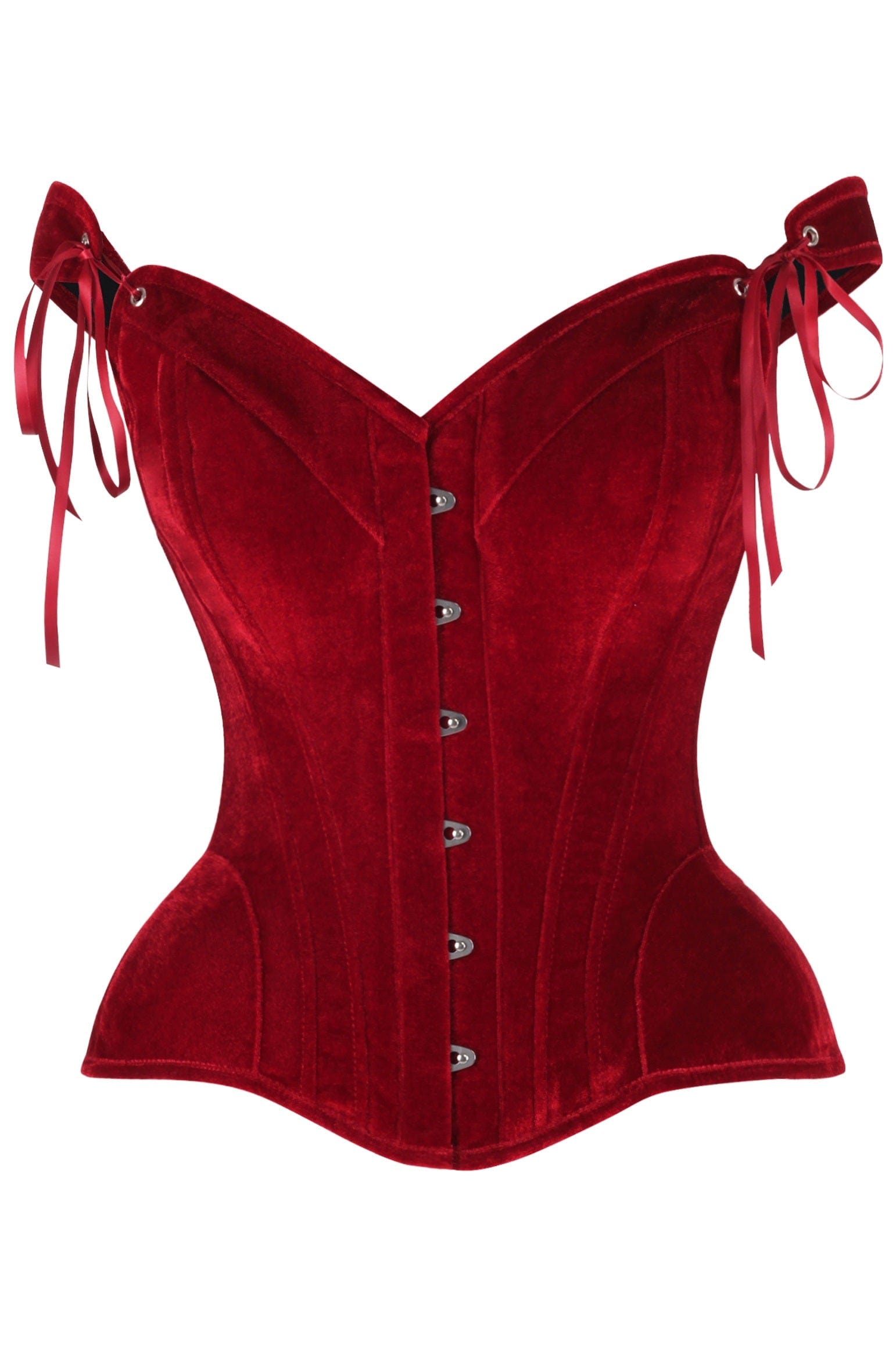 Daisy Corsets Top Drawer Dark Red Velvet Steel Boned Corset w/Straps - Daisy Corsets