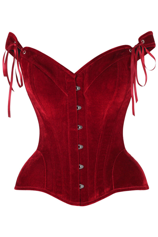 Daisy Corsets Top Drawer Dark Red Velvet Steel Boned Corset w/Straps - Daisy Corsets