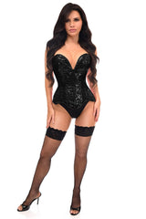 Daisy Corsets Top Drawer Steel Boned Black Sequin Plunge Neckline Overbust Corset - Daisy Corsets - Flyclothing LLC