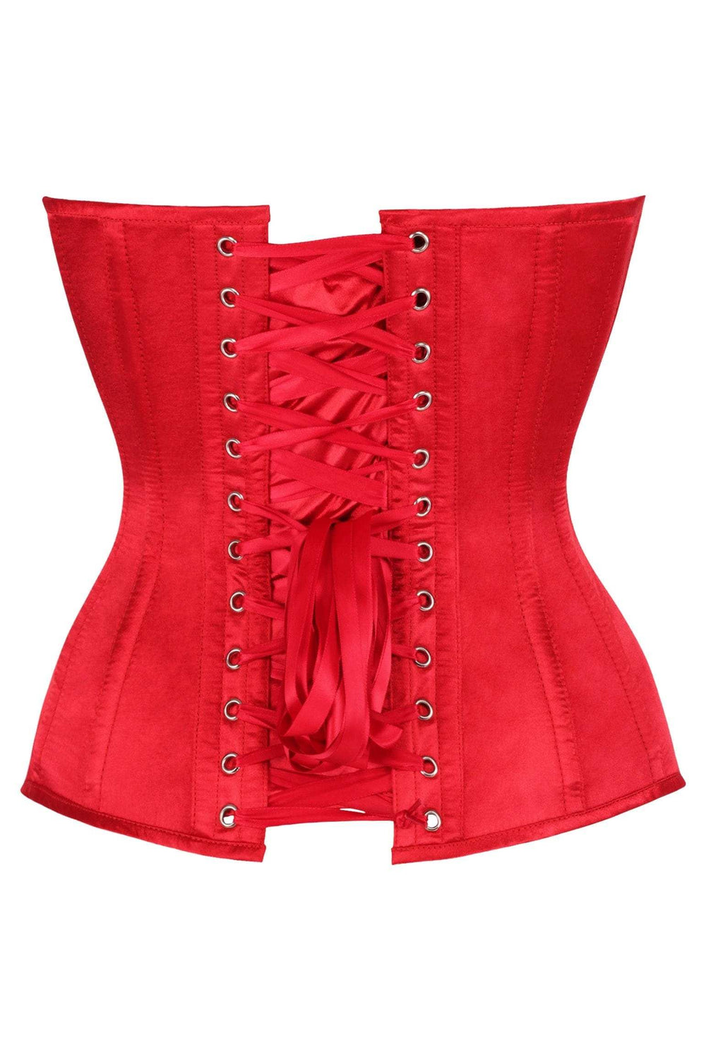 Daisy Corsets Top Drawer Steel Boned Red Satin Plunge Neckline Overbust Corset - Daisy Corsets - Flyclothing LLC