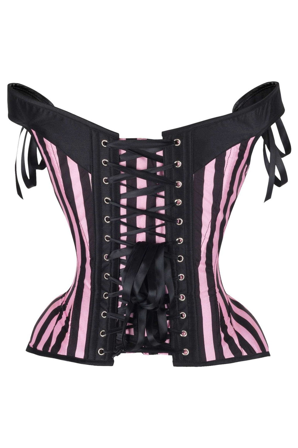 Daisy Corsets Top Drawer Pink/Black Striped Steel Boned Corset w/Straps - Daisy Corsets - Flyclothing LLC