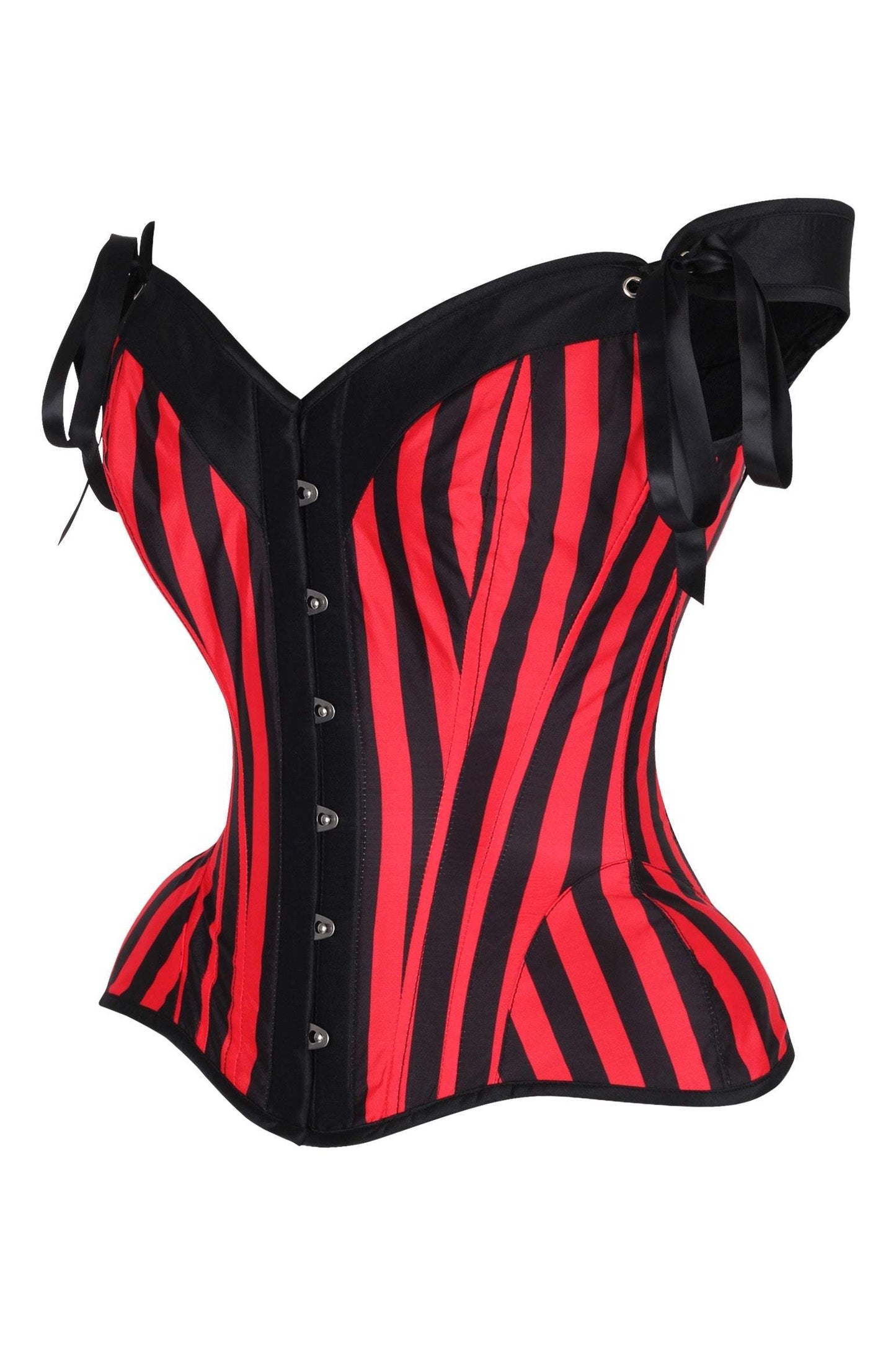 Daisy Corsets Top Drawer Red/Black Striped Steel Boned Corset w/Straps - Daisy Corsets - Flyclothing LLC