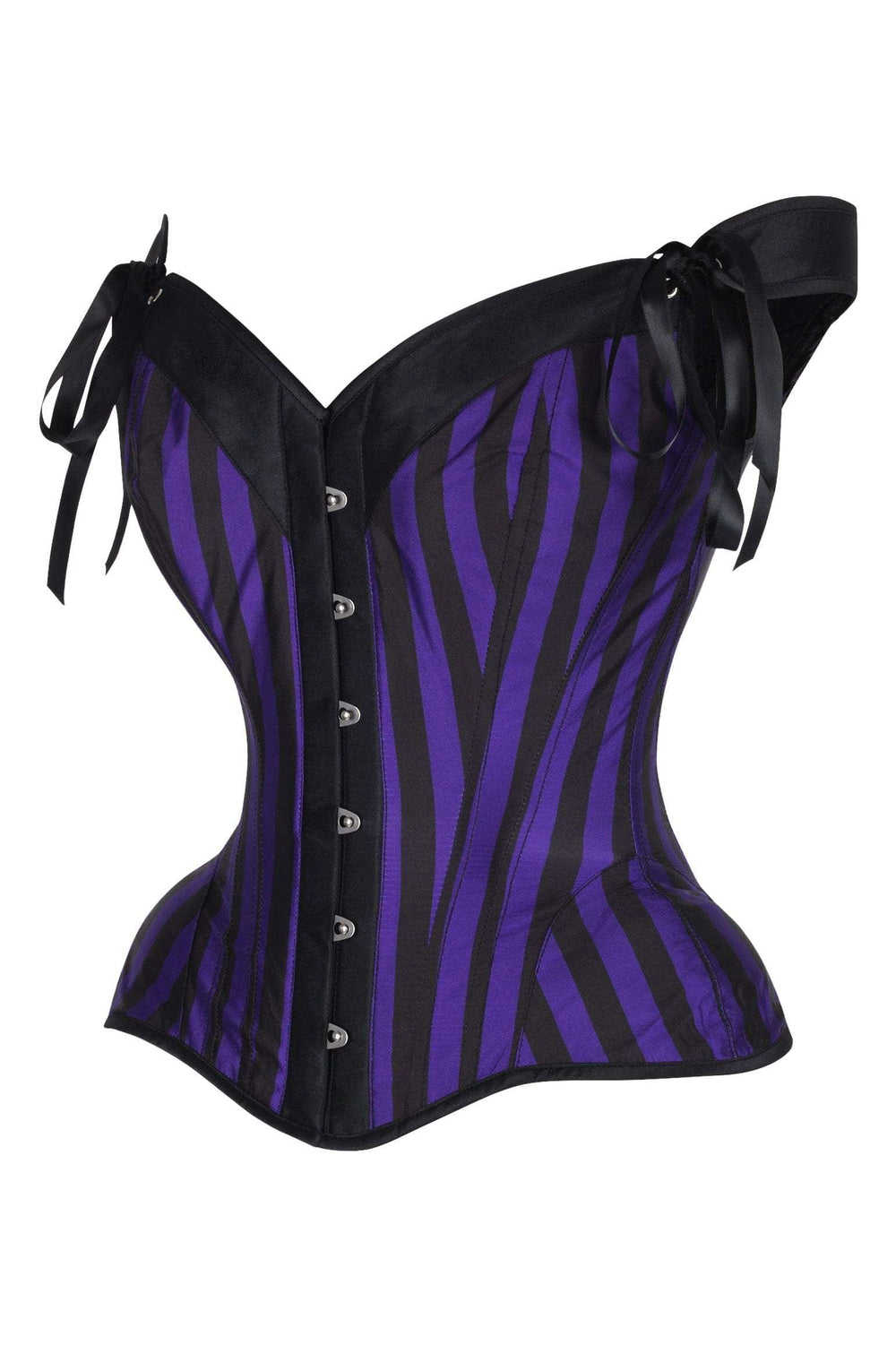Daisy Corsets Top Drawer Dark Purple/Black Striped Steel Boned Corset w/Straps - Daisy Corsets - Flyclothing LLC