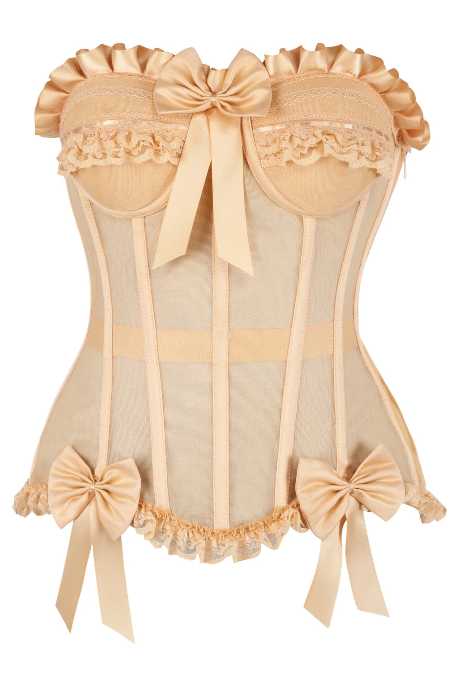 Daisy Corsets Top Drawer Steel Boned Nude Mesh Underwire Bustier Corset - Daisy Corsets