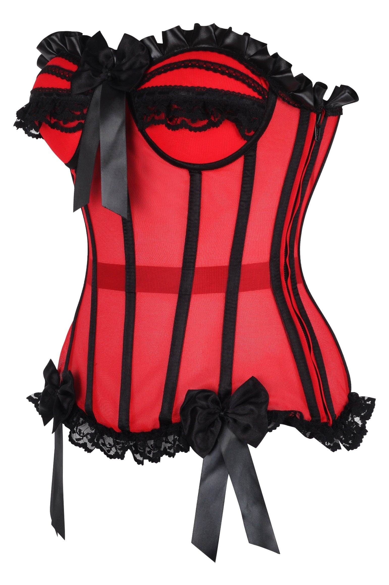 Daisy Corsets Top Drawer Steel Boned Red/Black Mesh Underwire Bustier Corset - Daisy Corsets
