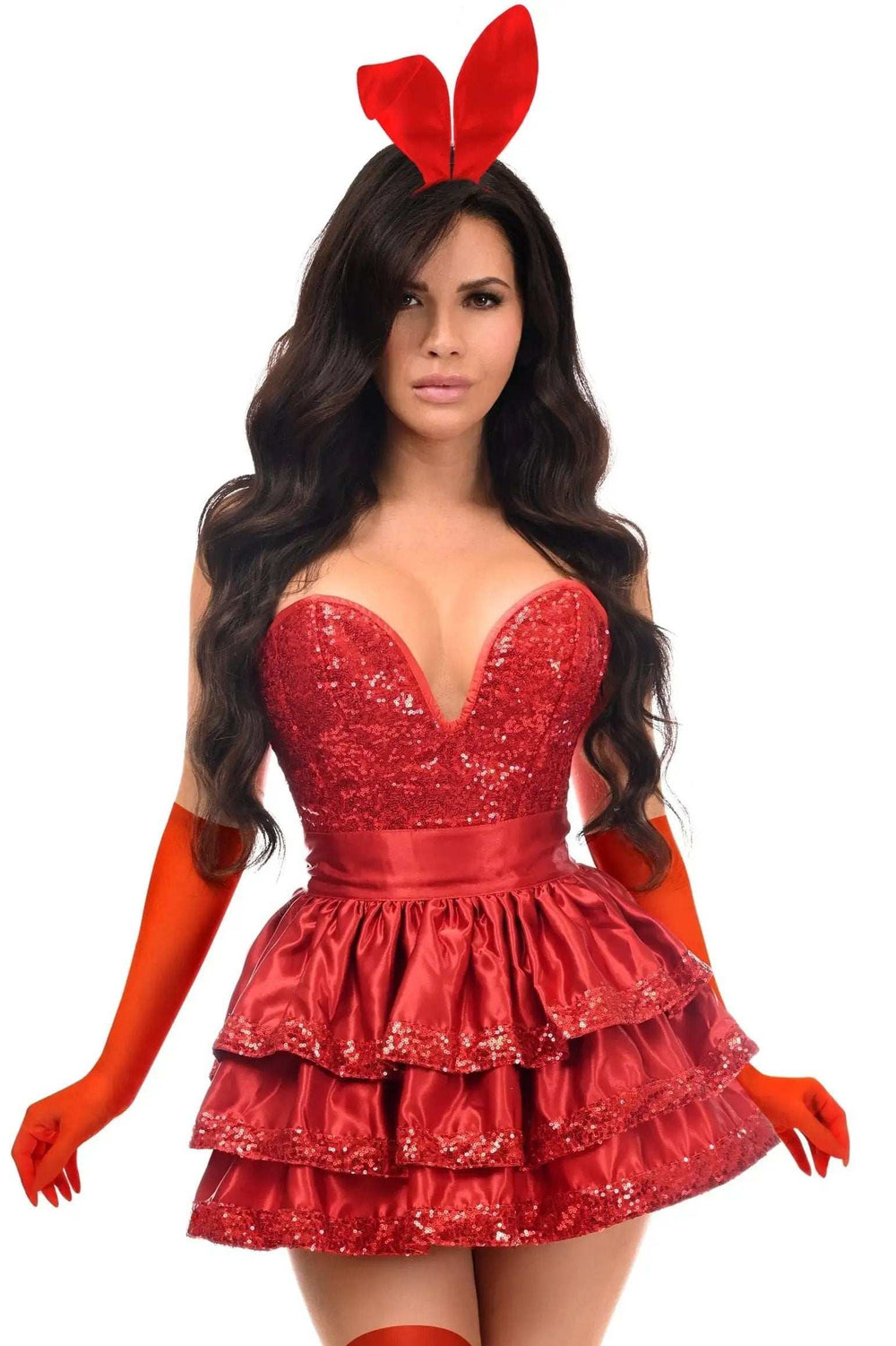Daisy Corsets Top Drawer 5 PC Red Sequin Bunny Corset Costume - Daisy Corsets - Flyclothing LLC