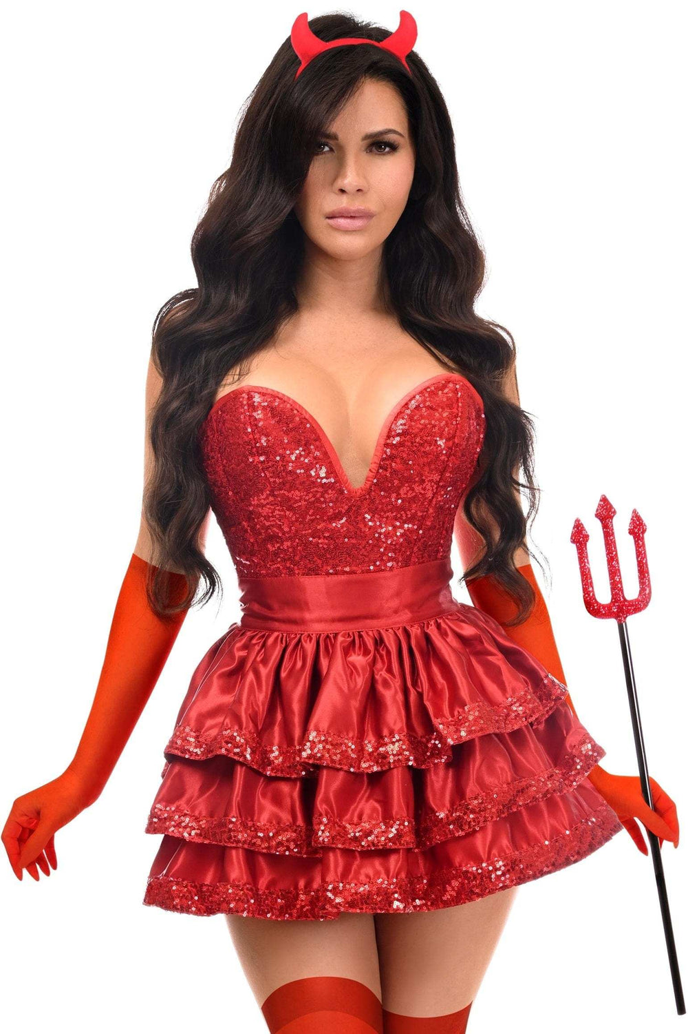 Daisy Corsets Top Drawer 5 PC Red Sequin Devil Corset Costume - Daisy Corsets - Flyclothing LLC