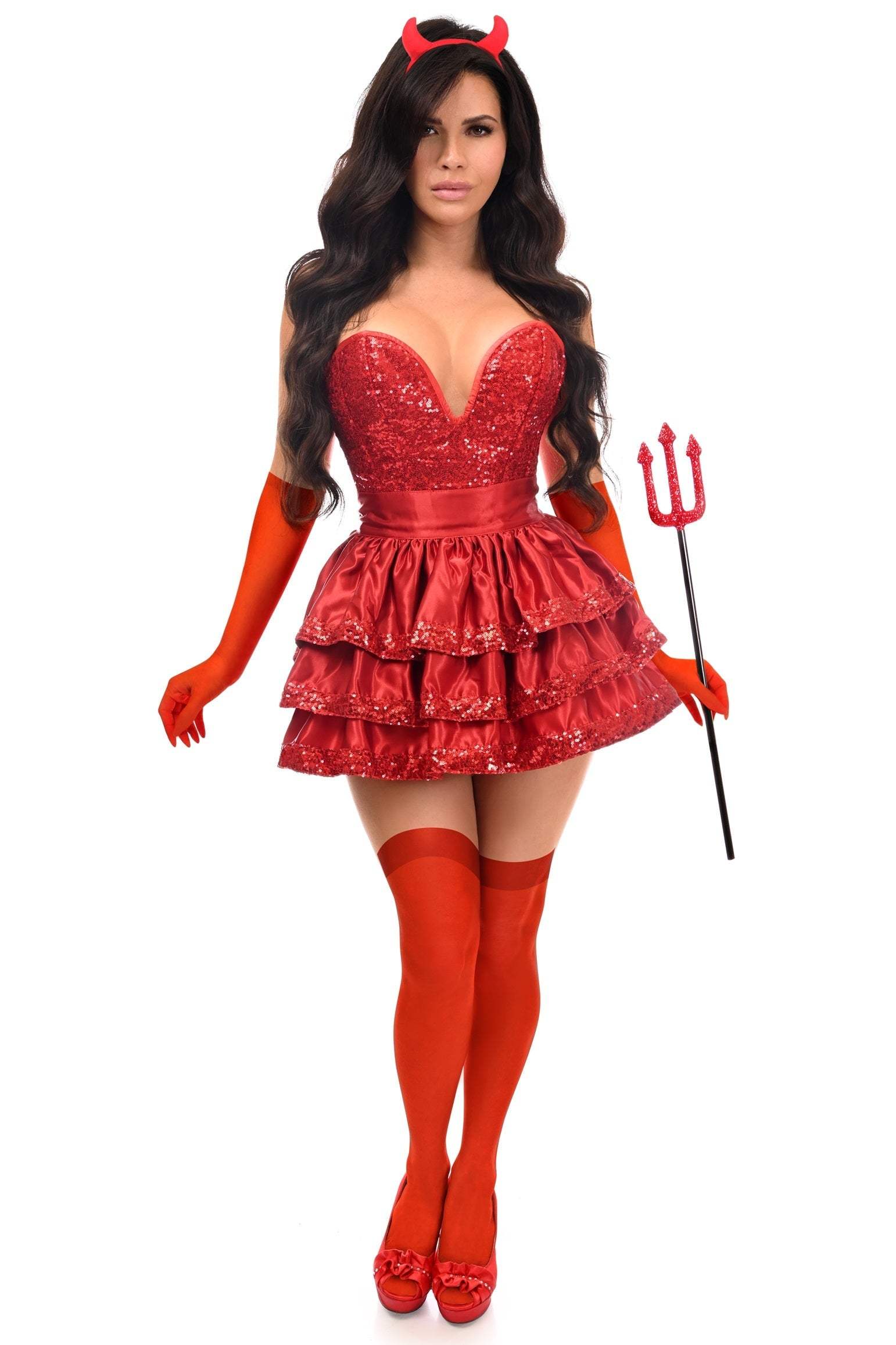 Daisy Corsets Top Drawer 5 PC Red Sequin Devil Corset Costume - Daisy Corsets - Flyclothing LLC