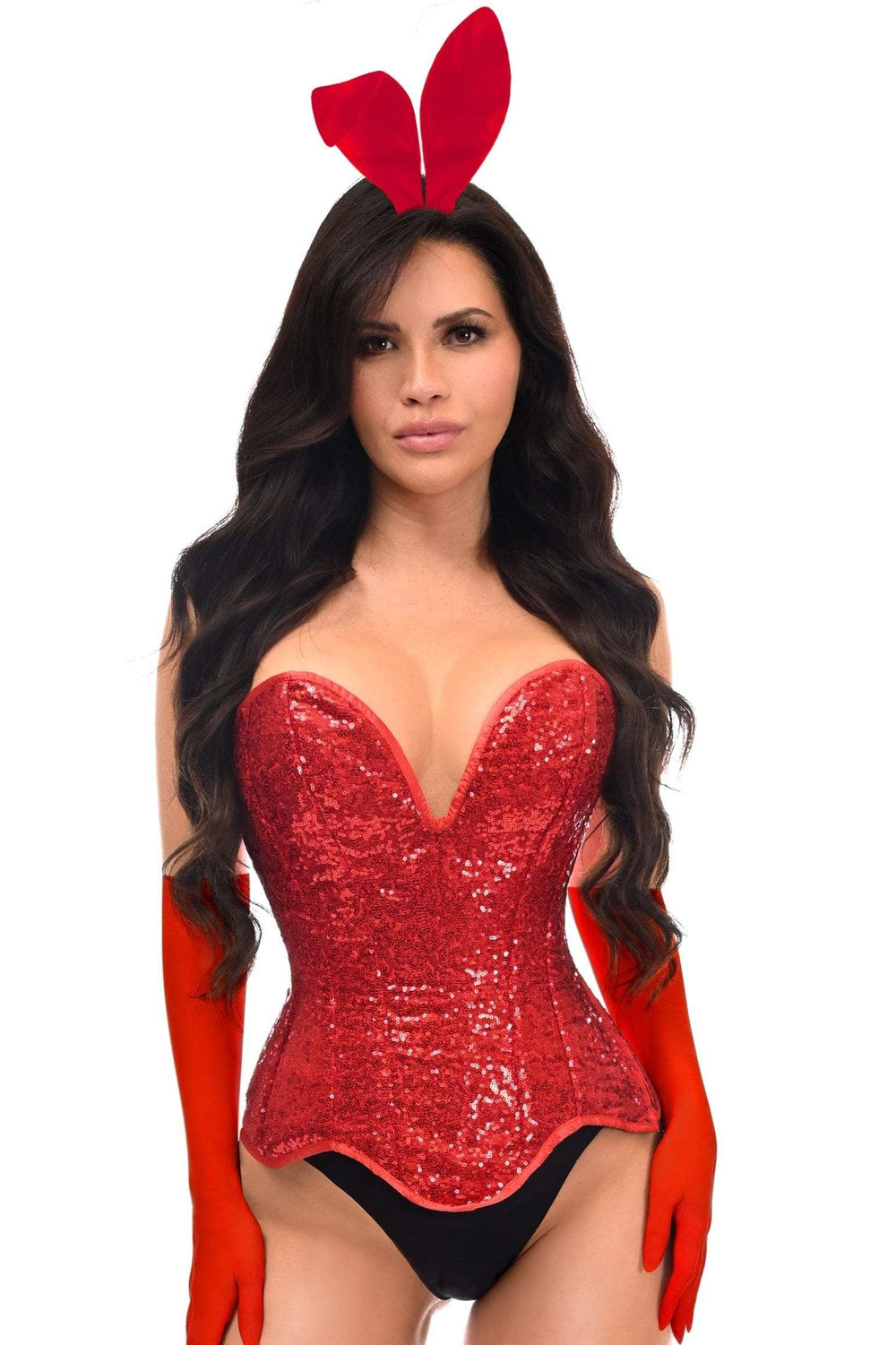 Daisy Corsets Top Drawer 4 PC Red Sequin Bunny Corset Costume - Daisy Corsets - Flyclothing LLC