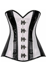Daisy Corsets Top Drawer White Brocade & Faux Leather Steel Boned Corset - Daisy Corsets