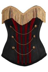 Daisy Corsets Top Drawer Burlesque Black/Dark Red Steel Boned Corset w/Gold Fringe - Daisy Corsets - Flyclothing LLC