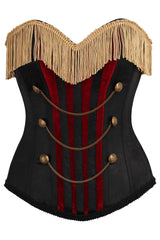 Daisy Corsets Top Drawer Burlesque Black/Dark Red Steel Boned Corset w/Gold Fringe - Daisy Corsets