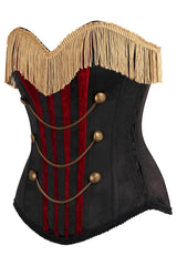 Daisy Corsets Top Drawer Burlesque Black/Dark Red Steel Boned Corset w/Gold Fringe - Daisy Corsets