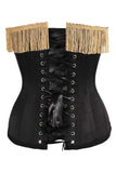 Daisy Corsets Top Drawer Burlesque Black/Dark Red Steel Boned Corset w/Gold Fringe - Daisy Corsets