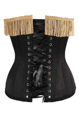 Daisy Corsets Top Drawer Burlesque Black/Dark Red Steel Boned Corset w/Gold Fringe - Daisy Corsets