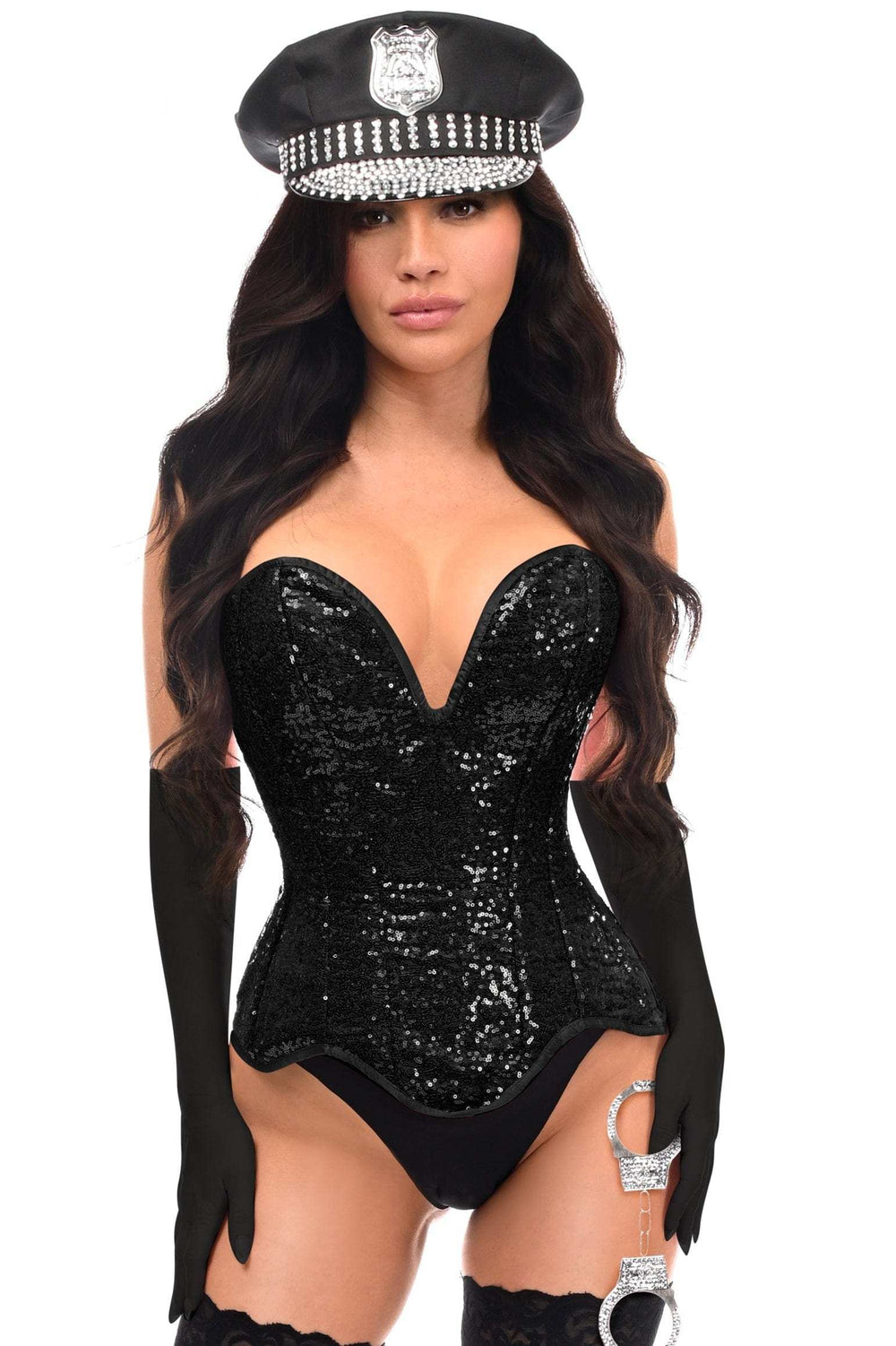 Daisy Corsets Top Drawer 4 PC Black Sequin Corset Cop Costume - Daisy Corsets - Flyclothing LLC