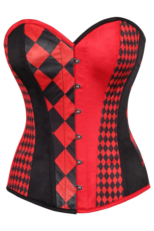 Daisy Corsets Top Drawer Black/Red Print Steel Boned Corset - Daisy Corsets