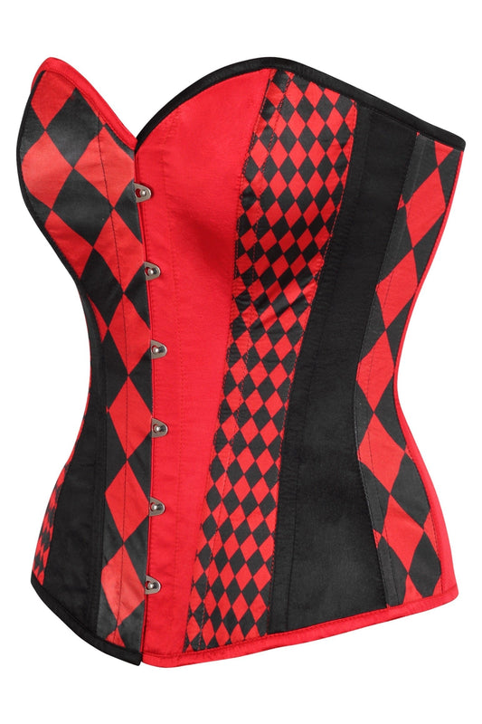 Daisy Corsets Top Drawer Black/Red Print Steel Boned Corset - Daisy Corsets