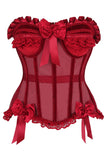 Daisy Corsets Top Drawer Steel Boned Dark Red Mesh & Velvet Underwire Bustier Corset - Daisy Corsets