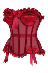 Daisy Corsets Top Drawer Steel Boned Dark Red Mesh & Velvet Underwire Bustier Corset - Daisy Corsets