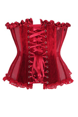 Daisy Corsets Top Drawer Steel Boned Dark Red Mesh & Velvet Underwire Bustier Corset - Daisy Corsets