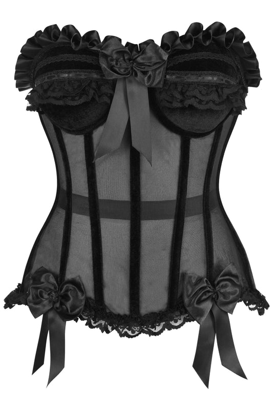 Daisy Corsets Top Drawer Steel Boned Black Mesh & Velvet Underwire Bustier Corset - Daisy Corsets