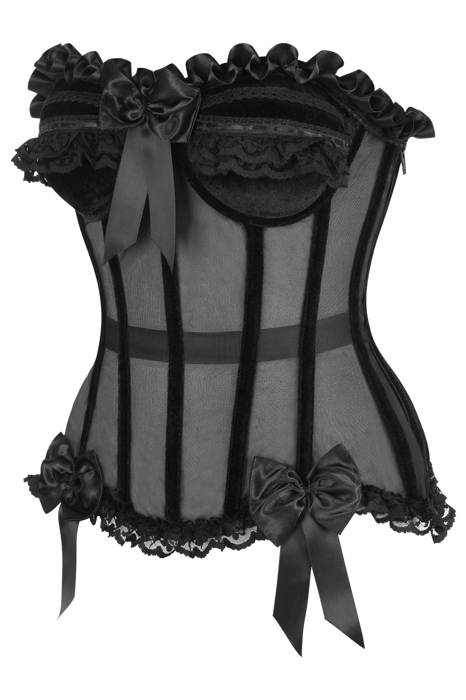 Daisy Corsets Top Drawer Steel Boned Black Mesh & Velvet Underwire Bustier Corset - Daisy Corsets