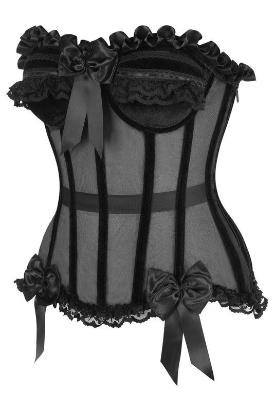 Daisy Corsets Top Drawer Steel Boned Black Mesh & Velvet Underwire Bustier Corset - Daisy Corsets