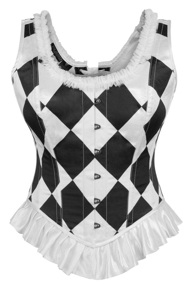 Daisy Corsets Top Drawer Black/White Diamond Steel Boned Corset w/Straps - Daisy Corsets
