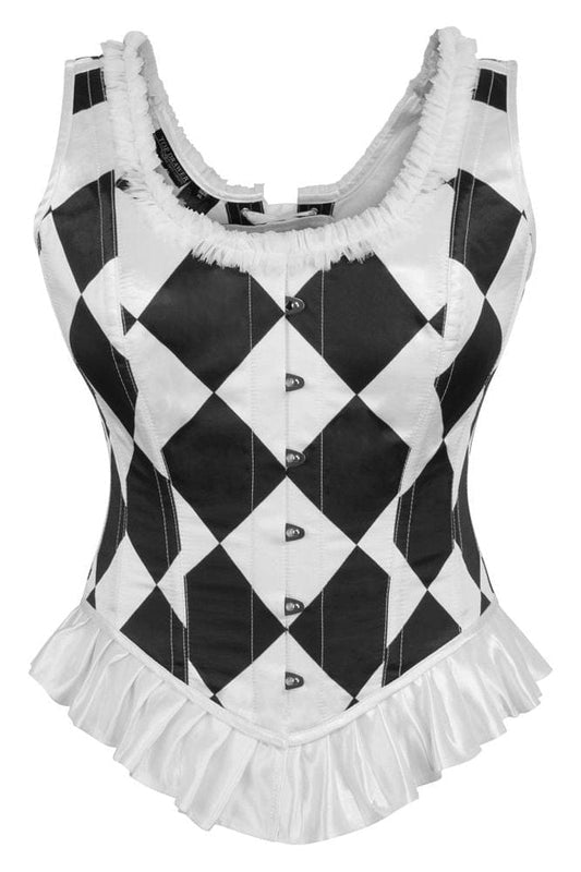 Daisy Corsets Top Drawer Black/White Diamond Steel Boned Corset w/Straps - Daisy Corsets