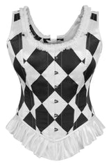 Daisy Corsets Top Drawer Black/White Diamond Steel Boned Corset w/Straps - Daisy Corsets