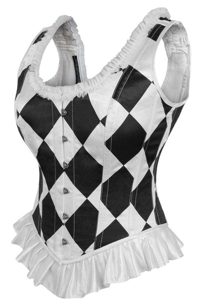 Daisy Corsets Top Drawer Black/White Diamond Steel Boned Corset w/Straps - Daisy Corsets - Flyclothing LLC