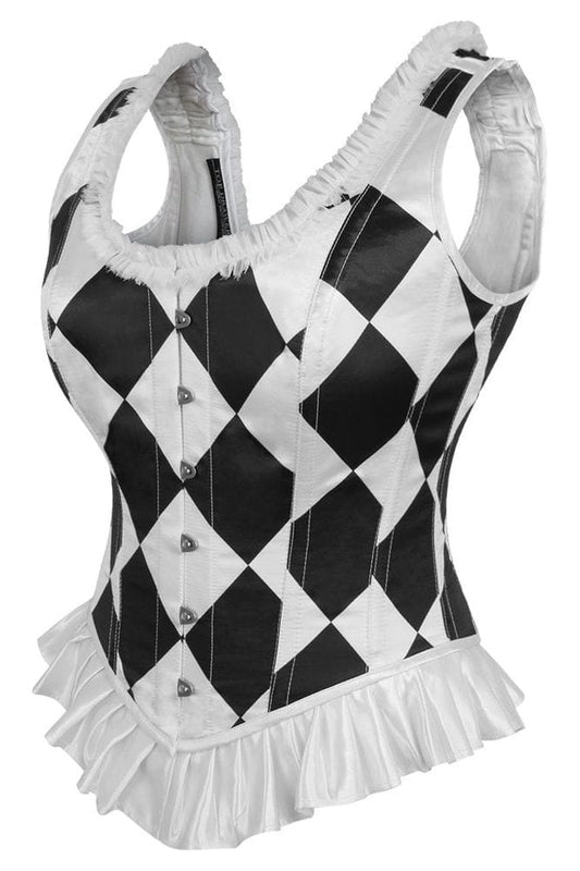 Daisy Corsets Top Drawer Black/White Diamond Steel Boned Corset w/Straps - Daisy Corsets
