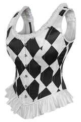 Daisy Corsets Top Drawer Black/White Diamond Steel Boned Corset w/Straps - Daisy Corsets