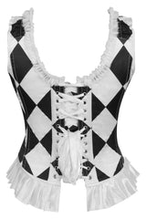 Daisy Corsets Top Drawer Black/White Diamond Steel Boned Corset w/Straps - Daisy Corsets