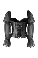 Daisy Corsets Top Drawer Black Faux Leather Steel Boned Corset w/Sleeves - Daisy Corsets