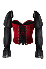 Daisy Corsets Top Drawer Dark Red Velvet Steel Boned Corset w/Sleeves - Daisy Corsets