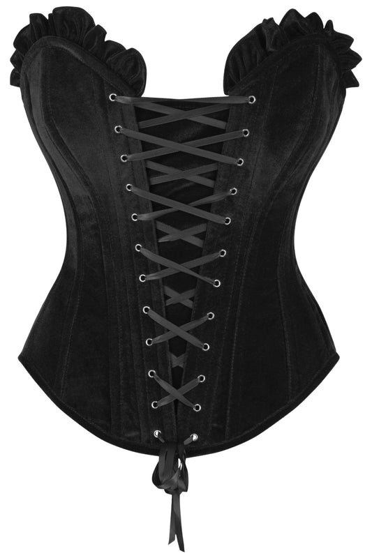 Daisy Corsets Top Drawer Black Velvet Lace-Up Steel Boned Overbust Corset - Daisy Corsets