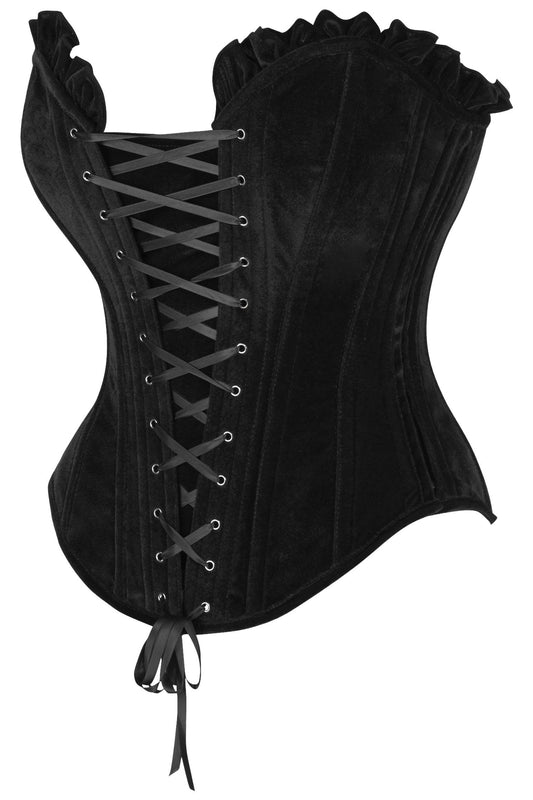 Daisy Corsets Top Drawer Black Velvet Lace-Up Steel Boned Overbust Corset - Daisy Corsets
