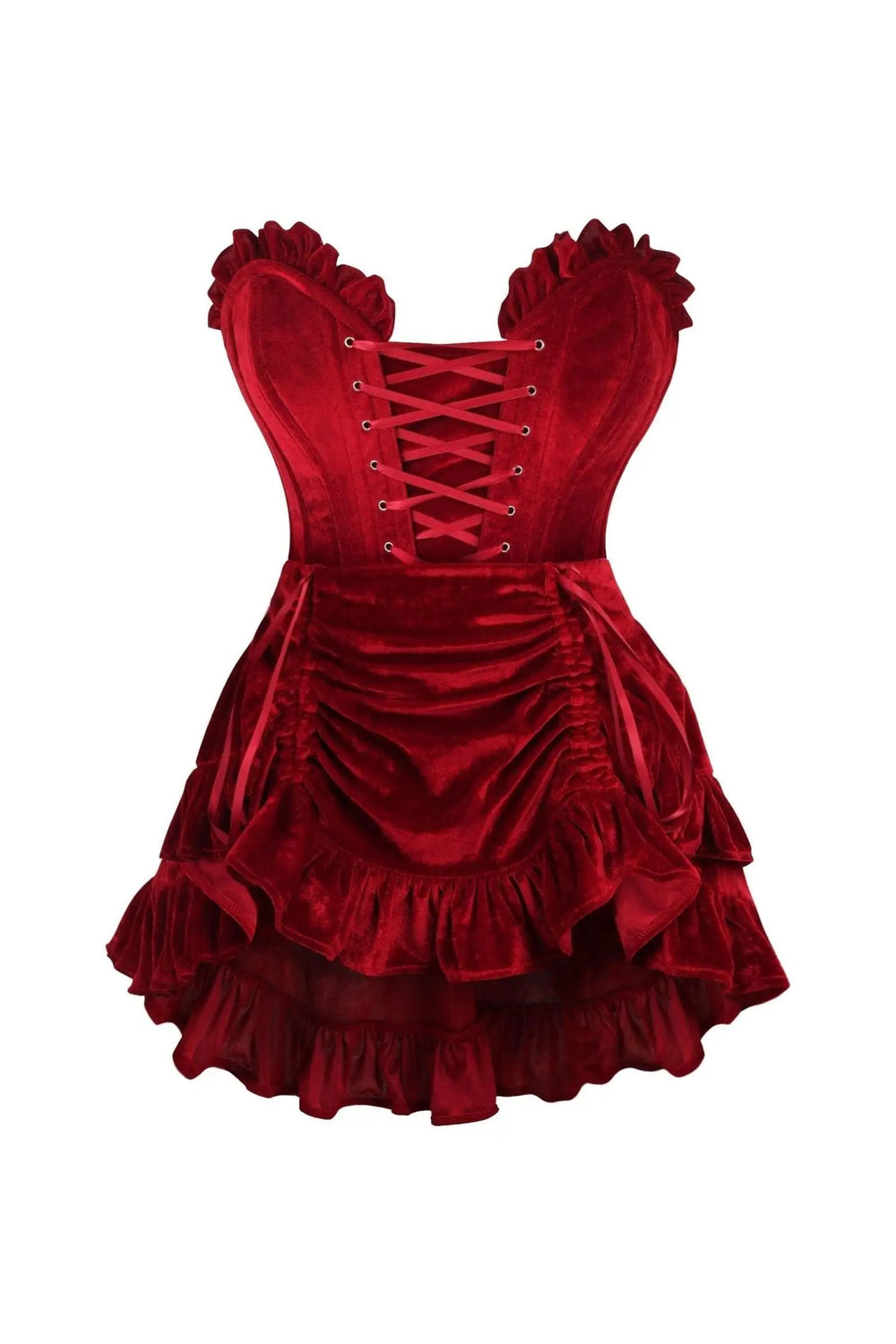 Daisy Corsets Top Drawer 2 PC Dark Red Velvet Lace-Up Corset & Skirt Set - Daisy Corsets