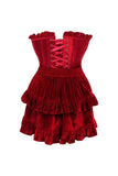 Daisy Corsets Top Drawer 2 PC Dark Red Velvet Lace-Up Corset & Skirt Set - Daisy Corsets