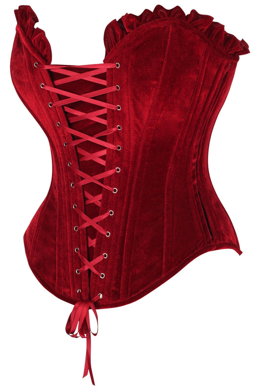 Daisy Corsets Top Drawer Dark Red Velvet Lace-Up Steel Boned Overbust Corset - Daisy Corsets
