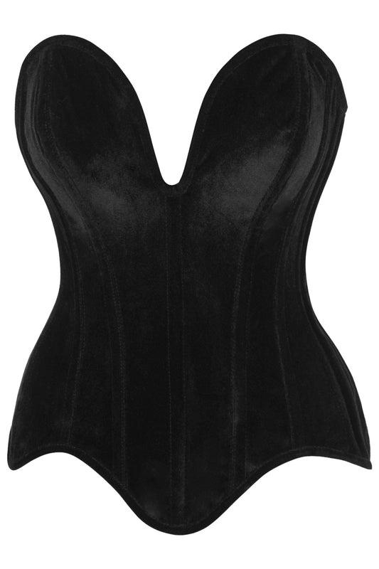 Daisy Corsets Top Drawer Steel Boned Black Velvet Plunge Neckline Overbust Corset - Daisy Corsets