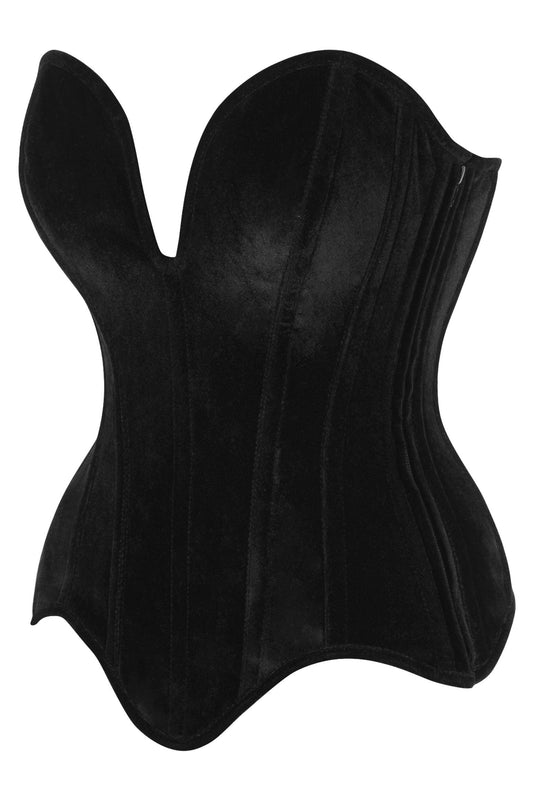 Daisy Corsets Top Drawer Steel Boned Black Velvet Plunge Neckline Overbust Corset - Daisy Corsets