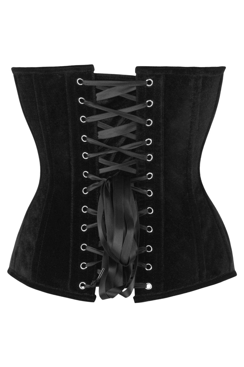 Daisy Corsets Top Drawer Steel Boned Black Velvet Plunge Neckline Overbust Corset - Daisy Corsets - Flyclothing LLC