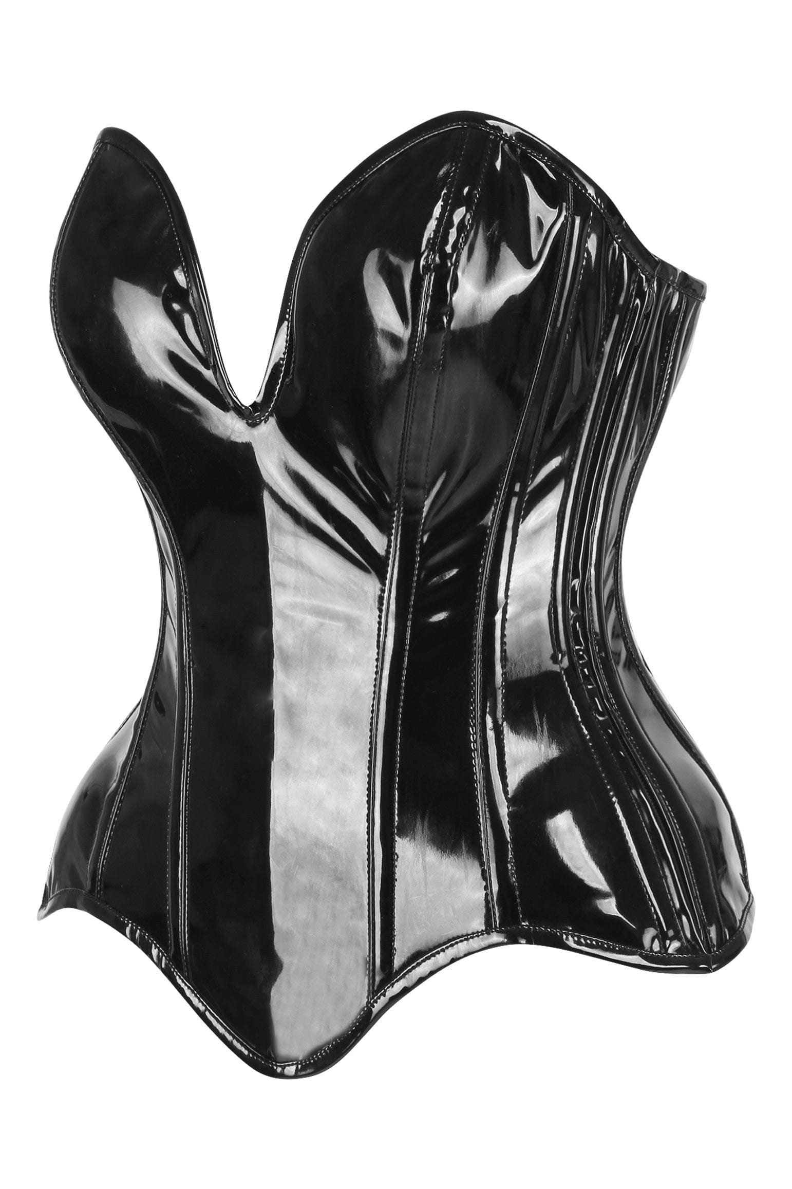 Daisy Corsets Top Drawer Steel Boned Black Patent Plunge Neckline Overbust Corset - Daisy Corsets