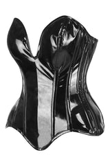 Daisy Corsets Top Drawer Steel Boned Black Patent Plunge Neckline Overbust Corset - Daisy Corsets - Flyclothing LLC