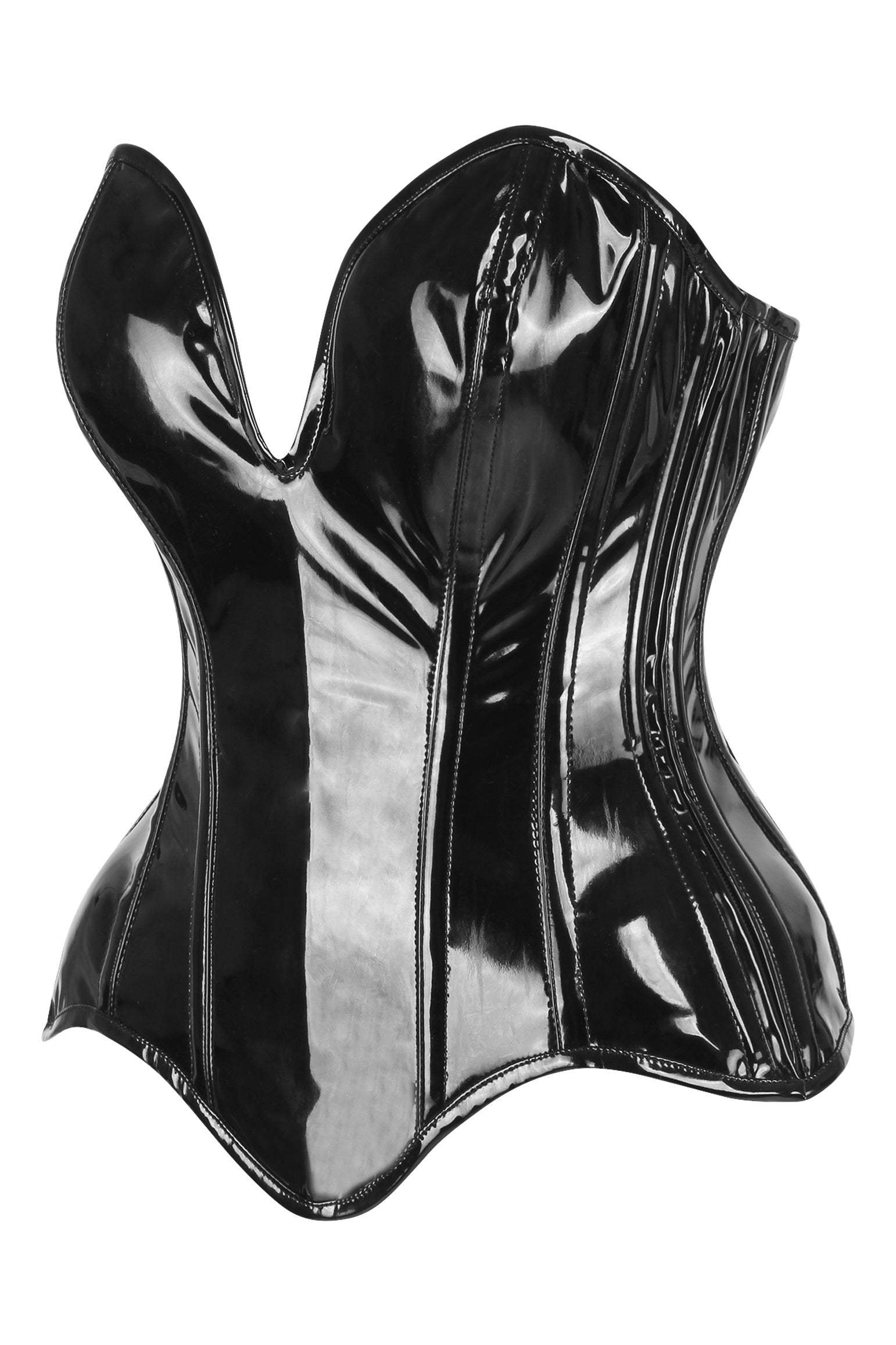 Daisy Corsets Top Drawer Steel Boned Black Patent Plunge Neckline Overbust Corset - Daisy Corsets - Flyclothing LLC