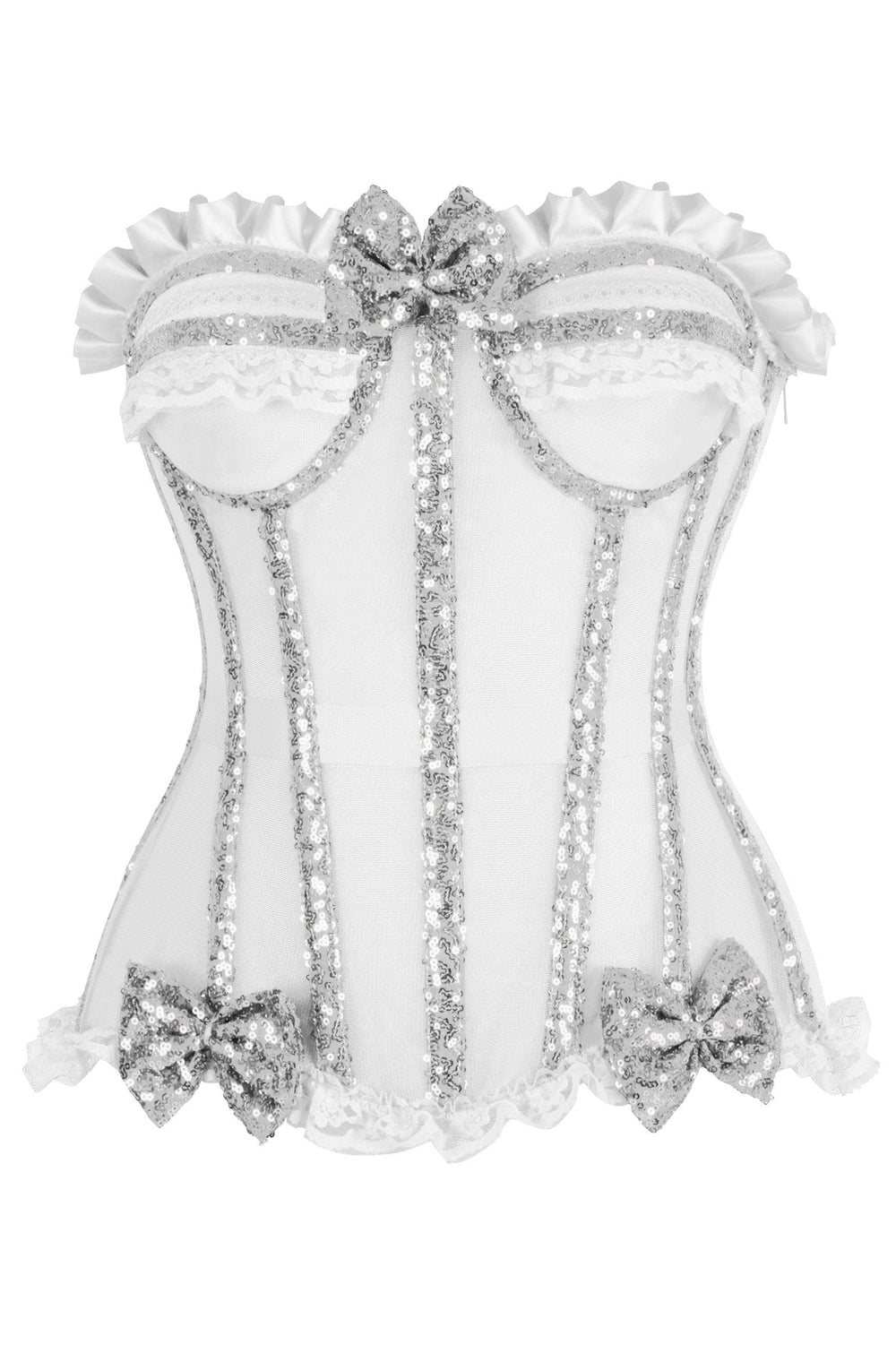 Daisy Corsets Top Drawer Steel Boned Silver Sequin Underwire Bustier Corset - Daisy Corsets
